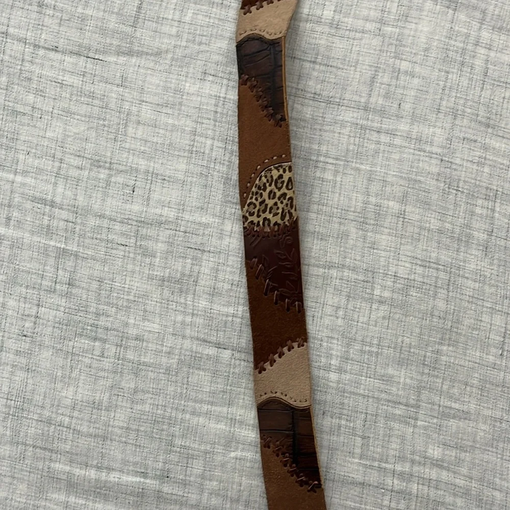 Vintage Y2K Fossil suede and leather patch belt with animal print